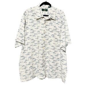 Orvis Men's Cotton Button Front Short Sleeve Fish Print Collared Shirt